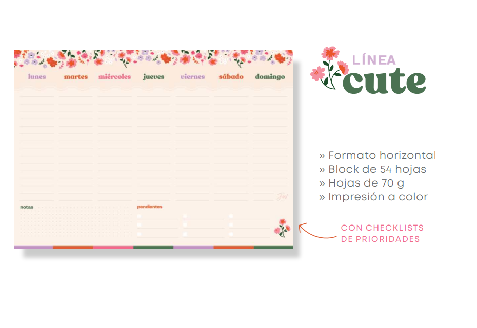 PLANIF.SEMANAL HORIZONTAL 28x20cm.CUTE FW