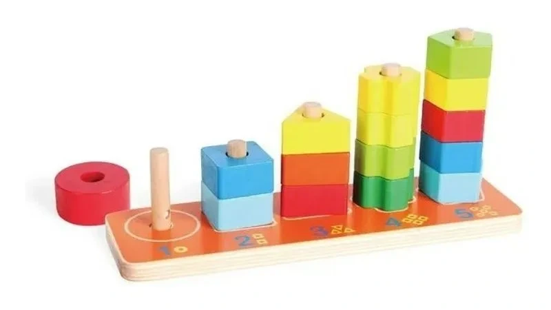 JUEGO DIDACTICO BLOQUE P/ENCAST.yAPILAR DE MADERA.