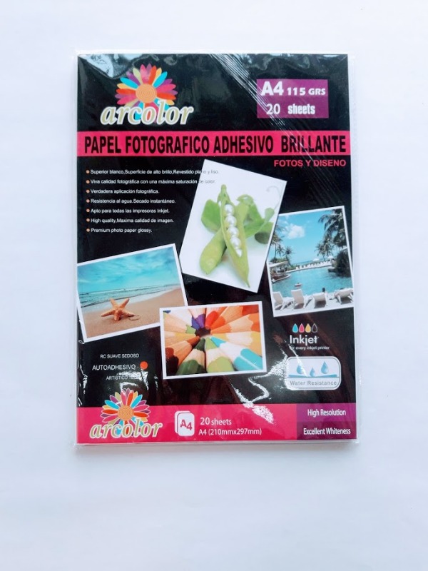 PAPEL GLOSSY IJ. A4 115grs ADHESIVO. x20hjs.