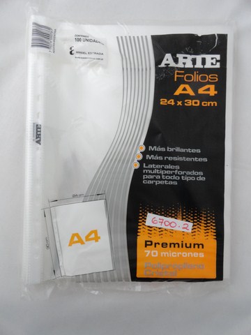 FOLIOS A4 x100u.70mc.CRISTAL ARTE