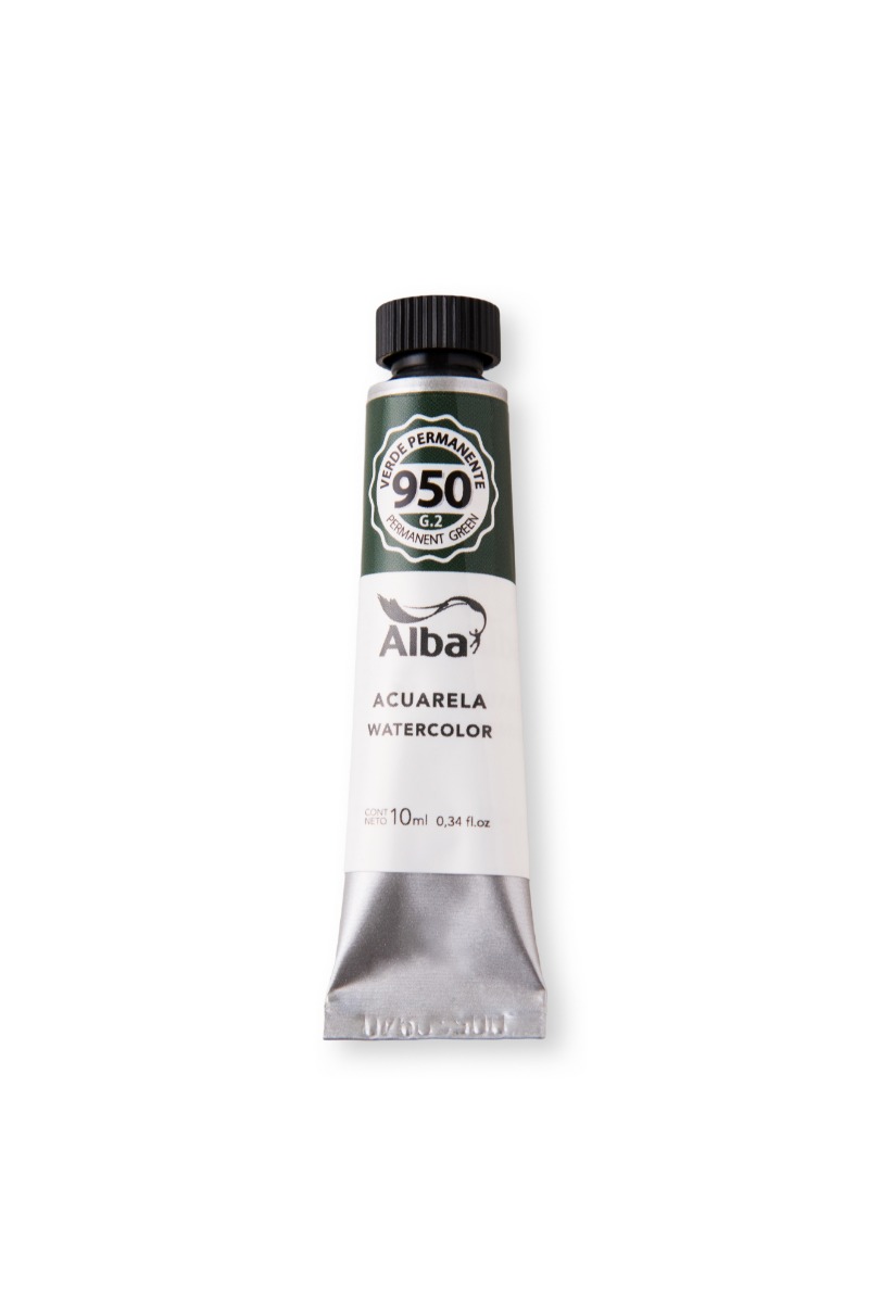 ACUARELA PROFESIONAL EN POMO x10cc. VERDE PERMANENTE ALBA