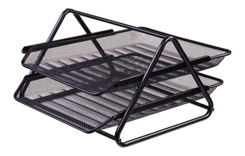 BANDEJA A4 2 PISOS METAL CALADO NEGRO ONIX