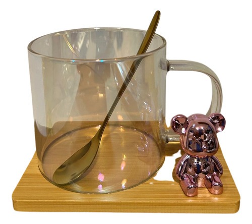 TAZA DE VIDRIO C/PLATO y CUCHARITA OSITO